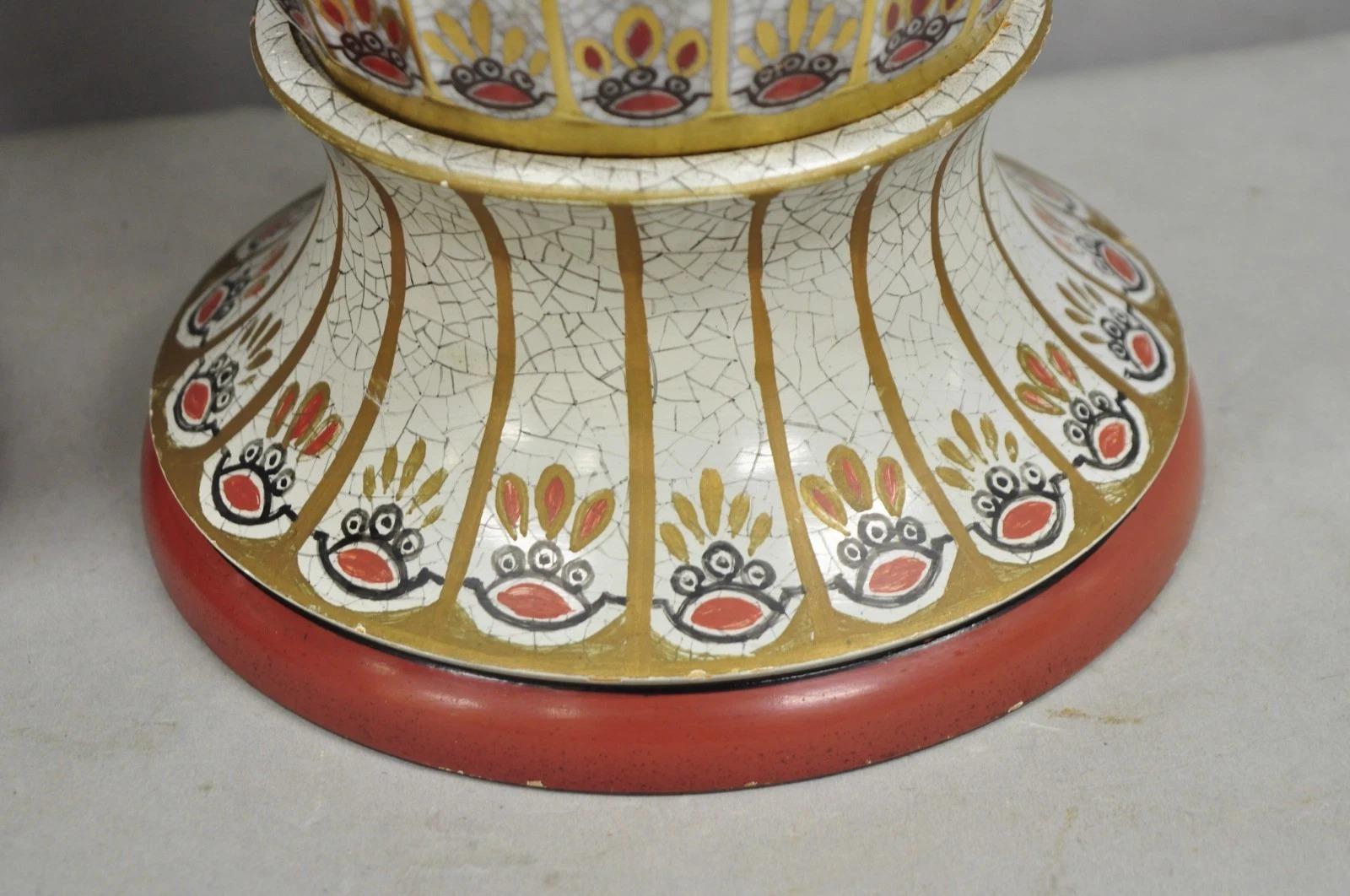 Victorian Red White Floral Painted French Porcelain Jardinière Table Lamps, Pair For Sale 2