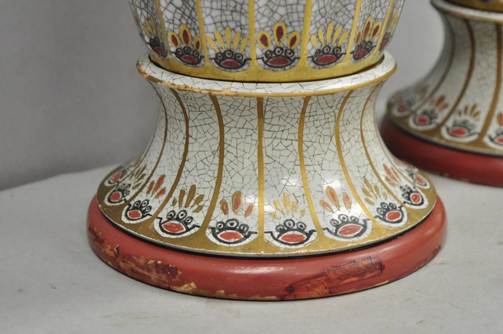 Victorian Red White Floral Painted French Porcelain Jardinière Table Lamps, Pair For Sale 3