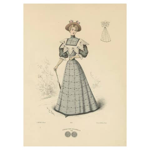 Victorian Refinement: Fashion Lithograph by L. Michau and M. de Solar, 1889