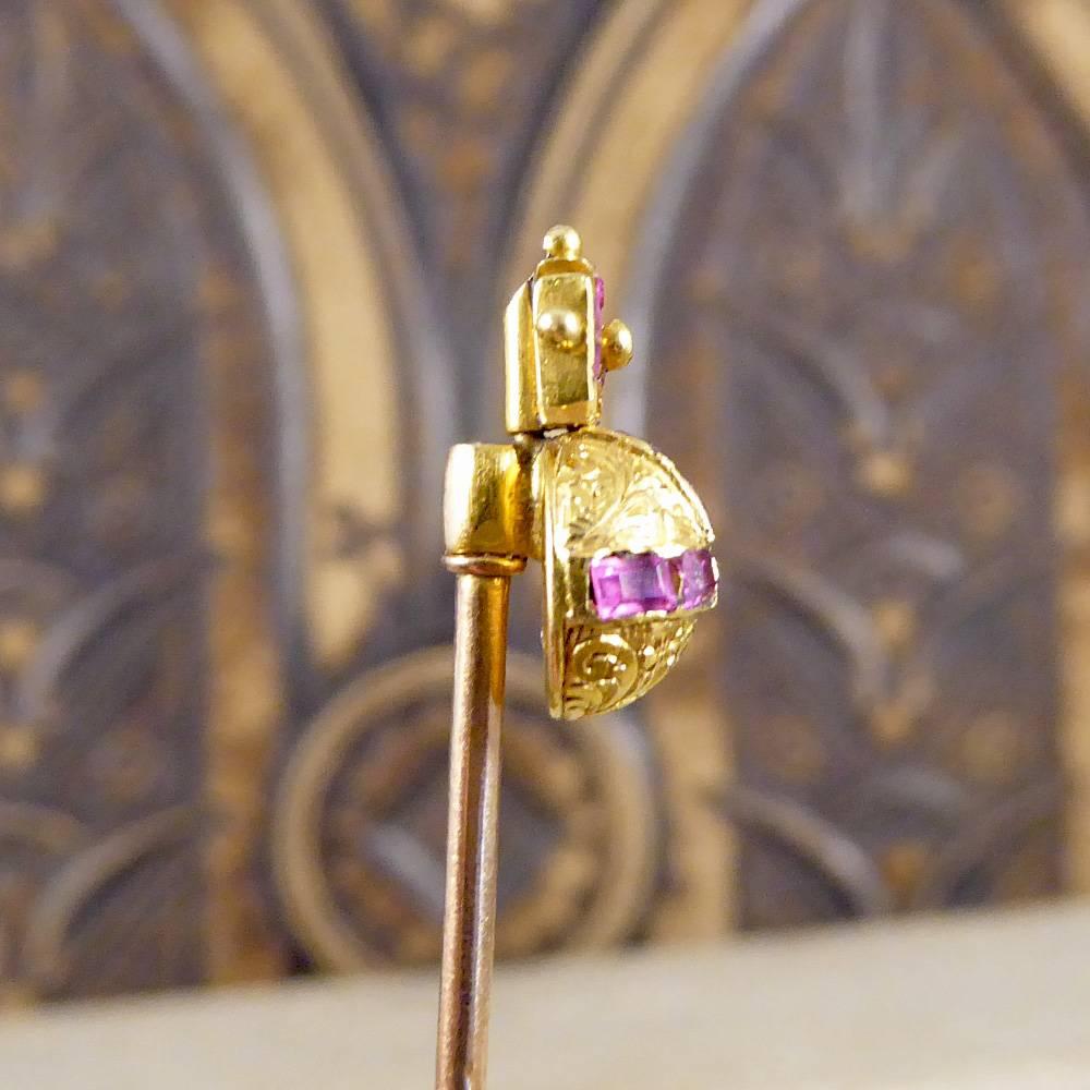 Victorian Regal Garnet Maltese Cross Gold Orb Pin In Good Condition In Yorkshire, West Yorkshire