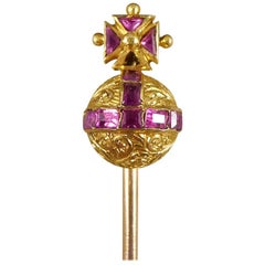 Antique Victorian Regal Garnet Maltese Cross Gold Orb Pin