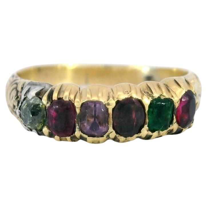 Victorian Regards Acrostic Ring Natural Gemstones in 18 Karat Yellow Gold