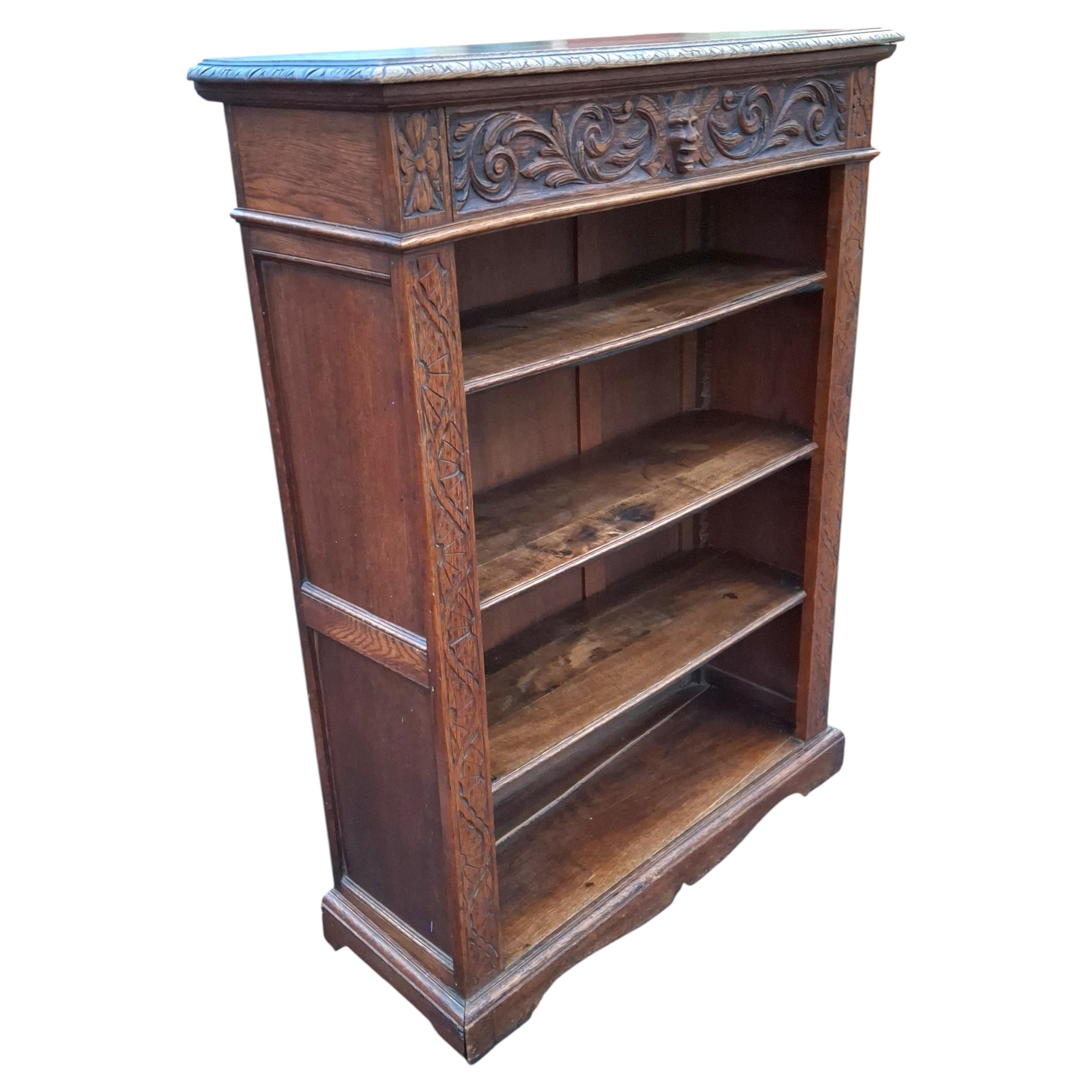 Victorian Renaissance Carved Oak Bookcase, Circa 1880s