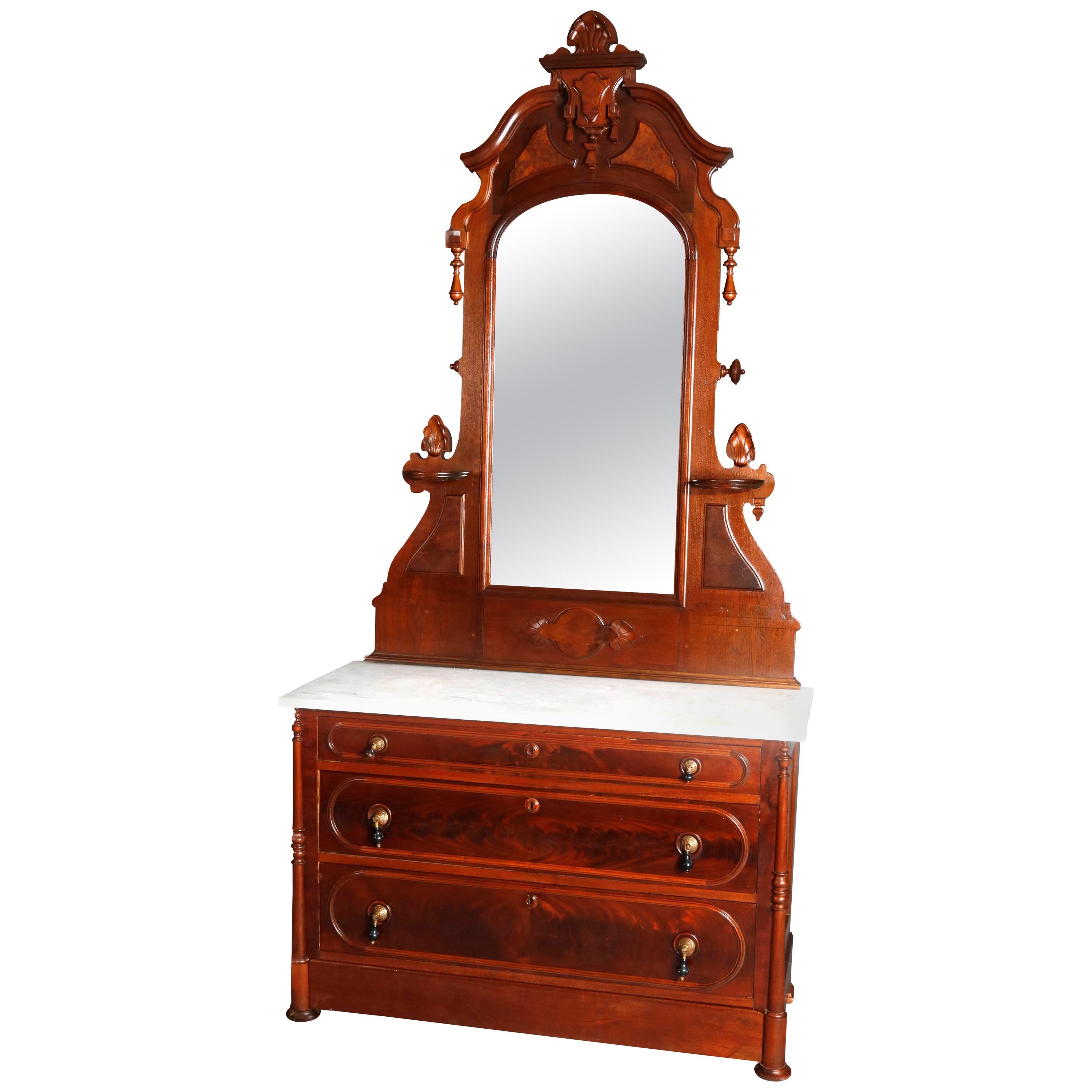 Victorian Renaissance Revival Burl & Walnut Marble Top Dresser, circa 1880