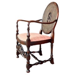 Victorian Renaissance Revival Carved Mahogany Armchair w/ Caned Oval Back