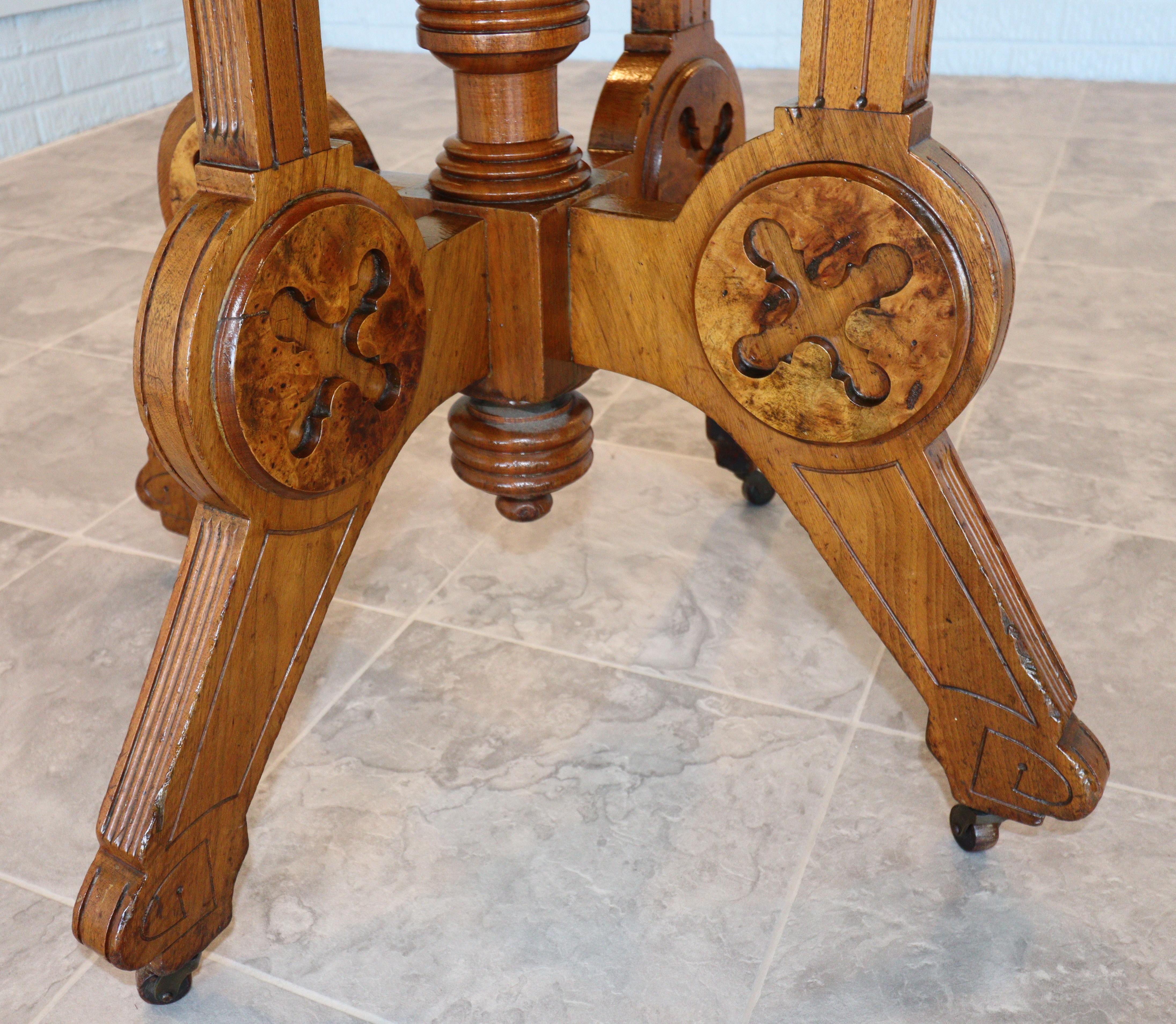 Victorian Renaissance Revival Flip-Top Game Table with Inlaid Chess & Backgammon In Good Condition For Sale In Omaha, NE