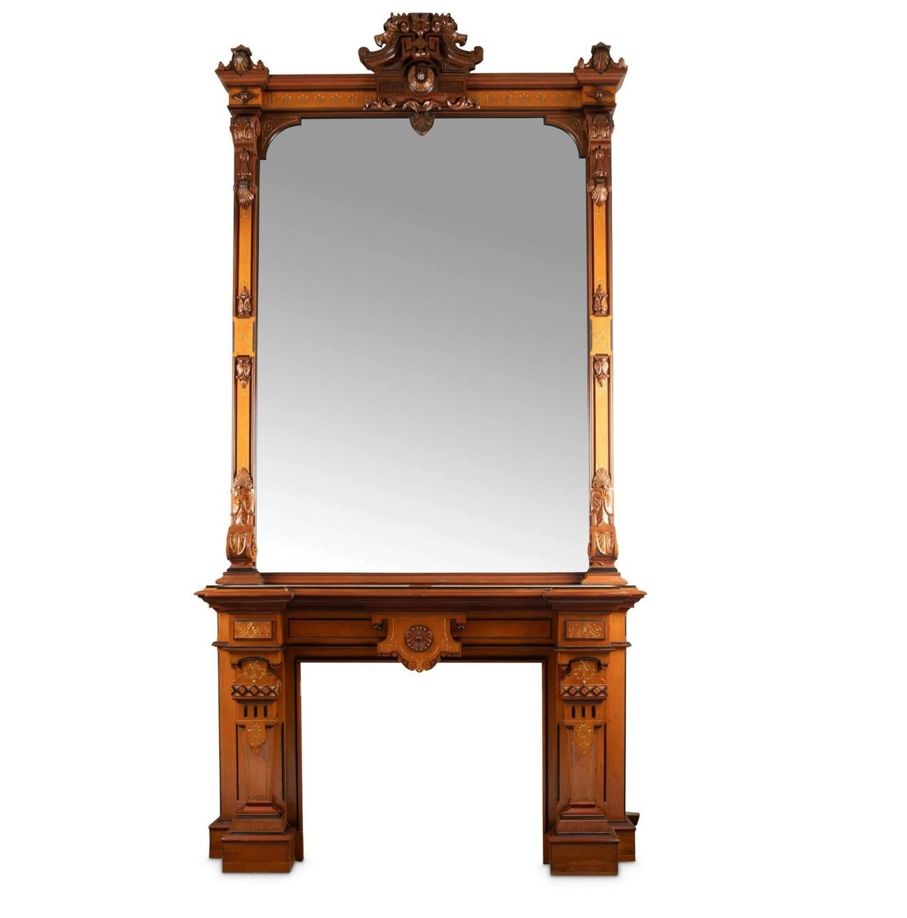 Victorian Renaissance Revival Mantel and Pier Mirror For Sale