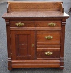 Victorian Renaissance Revival Style Mahogany and Marble Top Side Cabinet