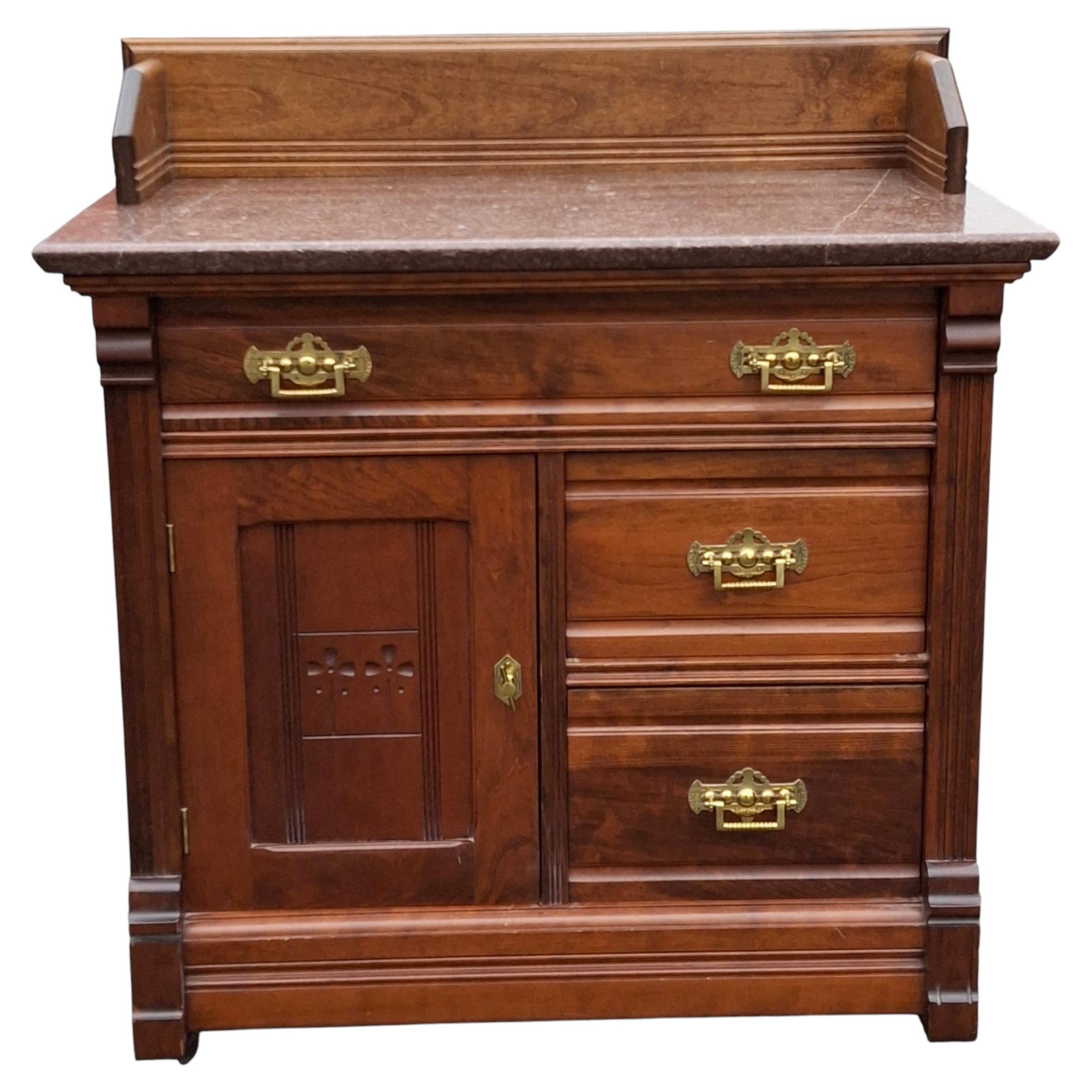 Victorian Renaissance Revival Style Mahogany and Marble Top Side Cabinet