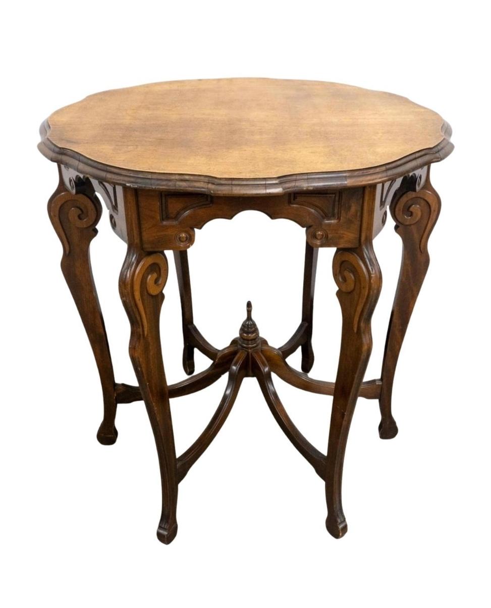 A Gorgeous late 19th Century Victorian Renaissance Revival Style Walnut Center Table
Dimensions:  28