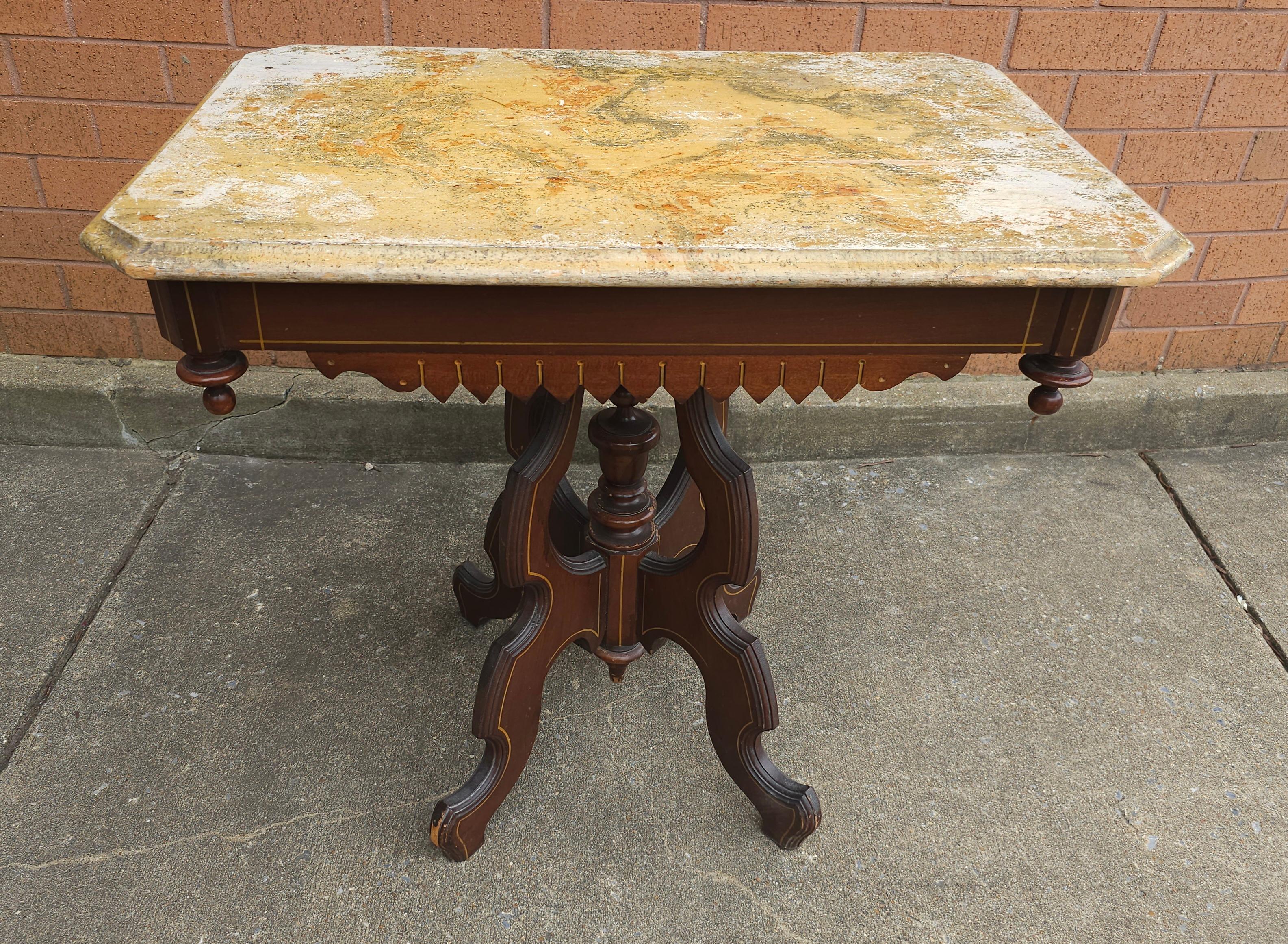 Carved Victorian Renaissance Style Walnut Painted Side Table For Sale