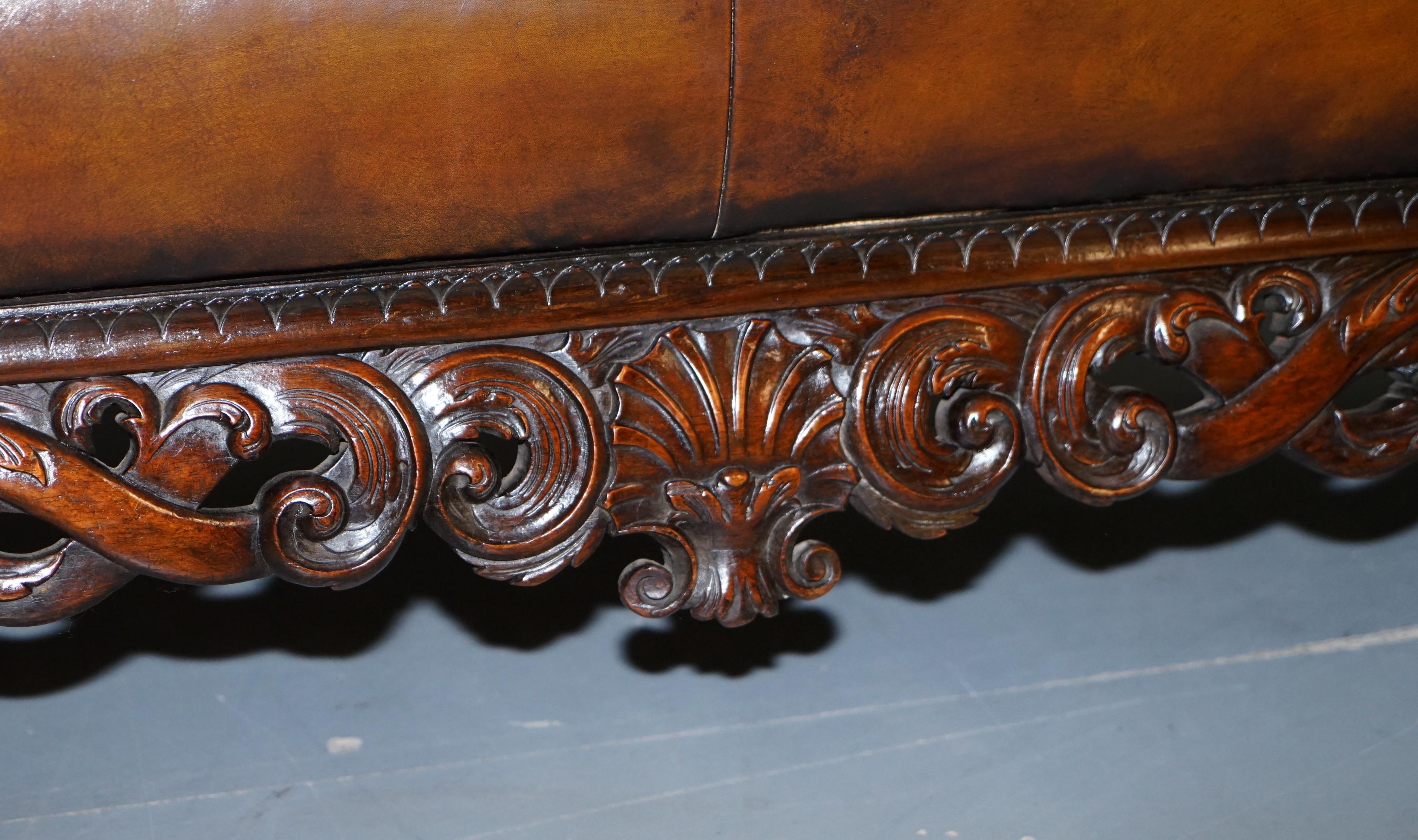 Victorian Restored Chesterfield Hand Dyed Brown Leather Sofa Lion Hairy Paw Feet 5