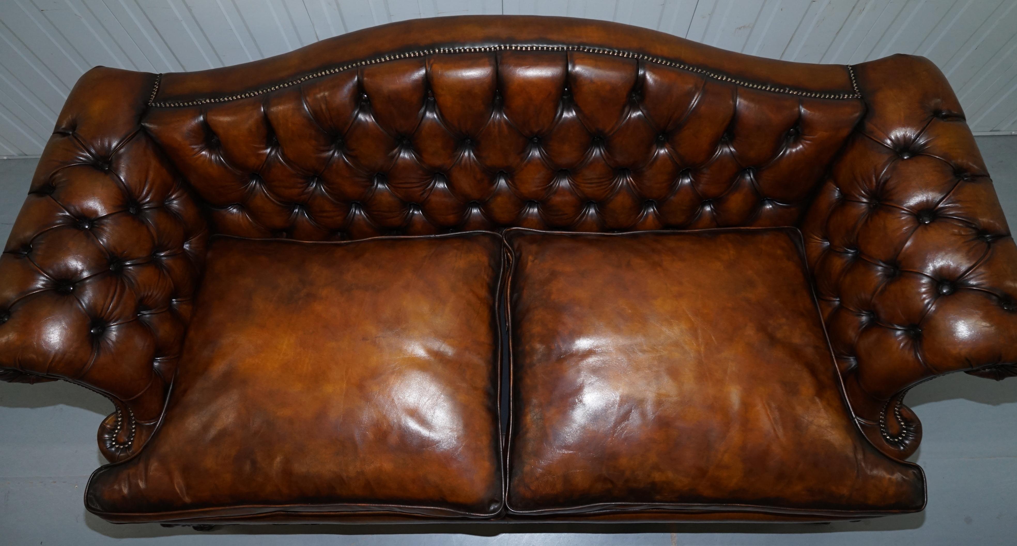 Hand-Crafted Victorian Restored Chesterfield Hand Dyed Brown Leather Sofa Lion Hairy Paw Feet