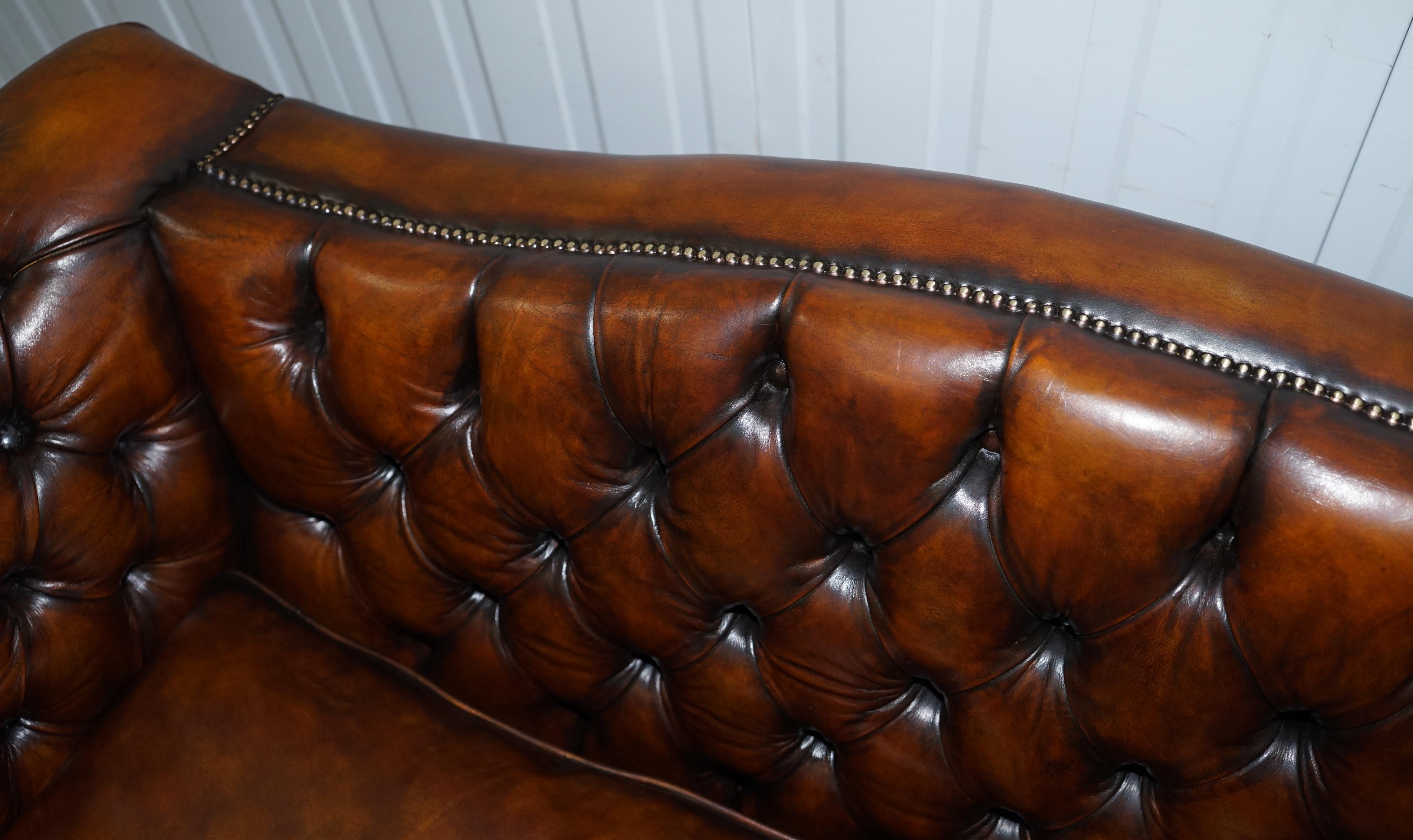 19th Century Victorian Restored Chesterfield Hand Dyed Brown Leather Sofa Lion Hairy Paw Feet