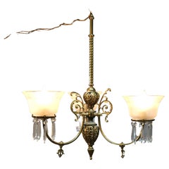 Antique Victorian Reticulated Brass Hanging Gas Fixture El