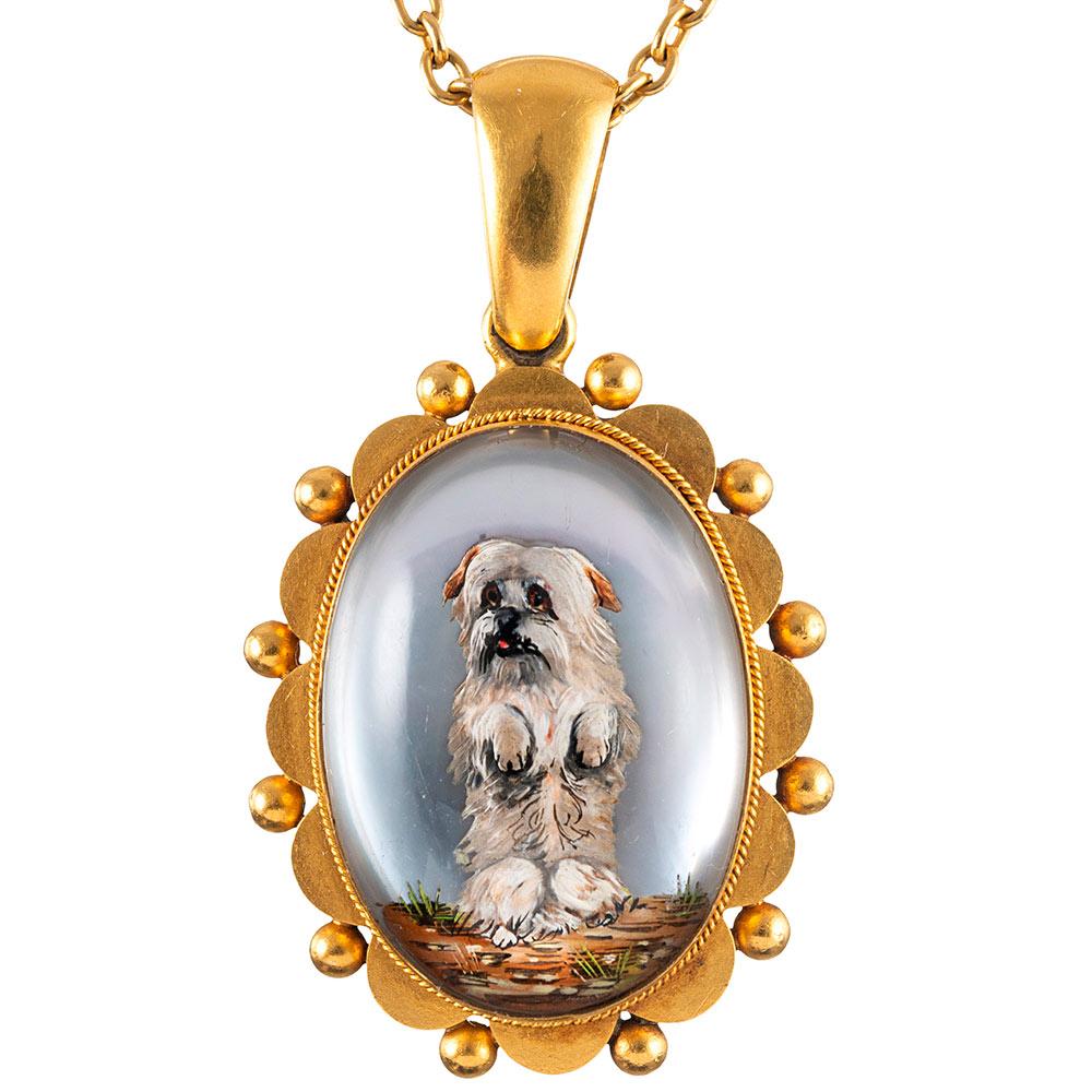 Victorian Reverse Carved Dog Locket Pendant In Good Condition In Carmel-by-the-Sea, CA