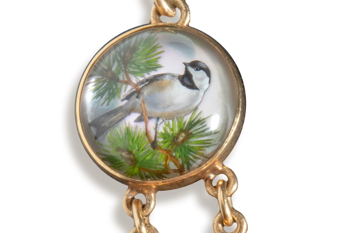 Victorian Reverse Essex Crystal Intaglio Bird Floral Motif Necklace For Sale 11