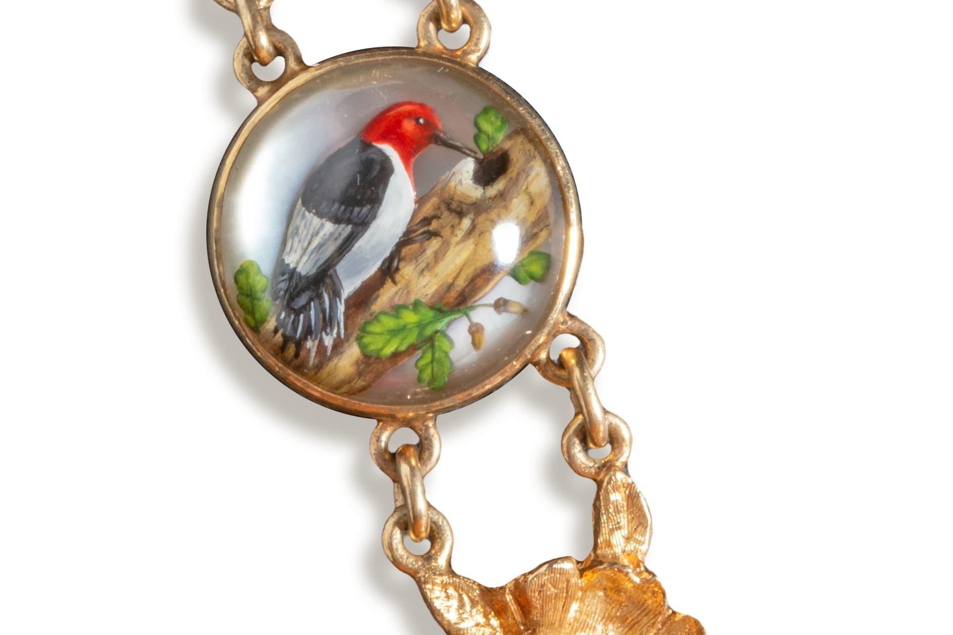 Victorian Reverse Essex Crystal Intaglio Bird Floral Motif Necklace For Sale 13