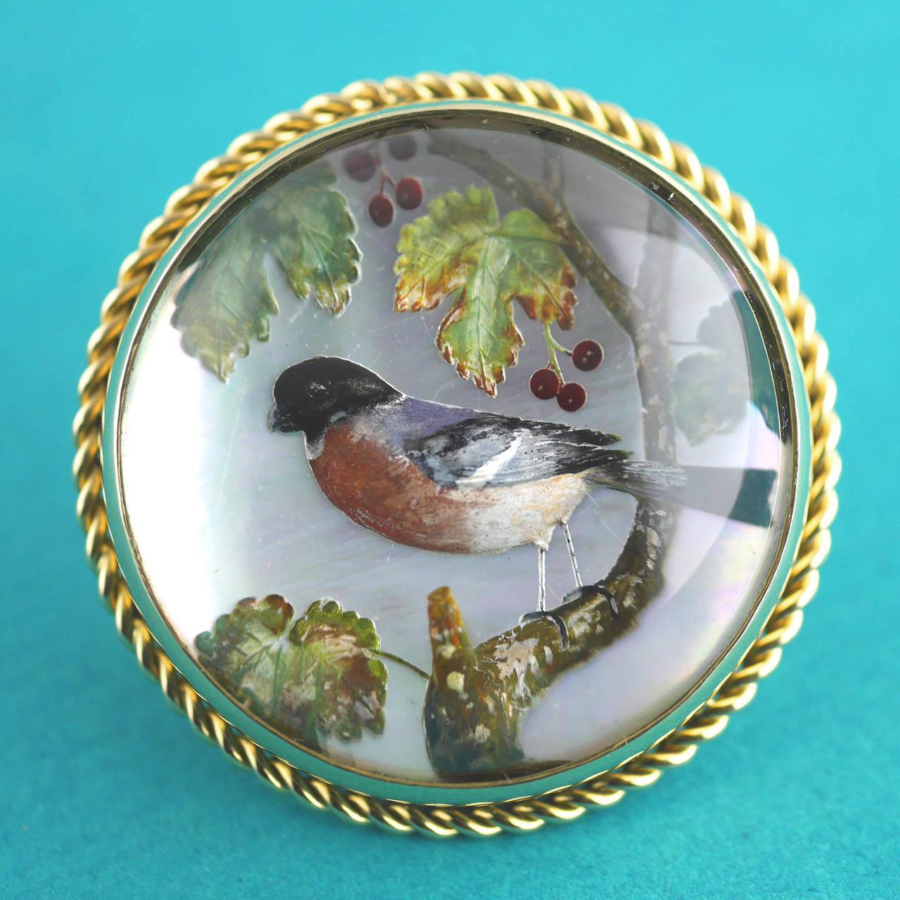 Women's Victorian Reverse Intaglio Essex Crystal Bird Brooch For Sale