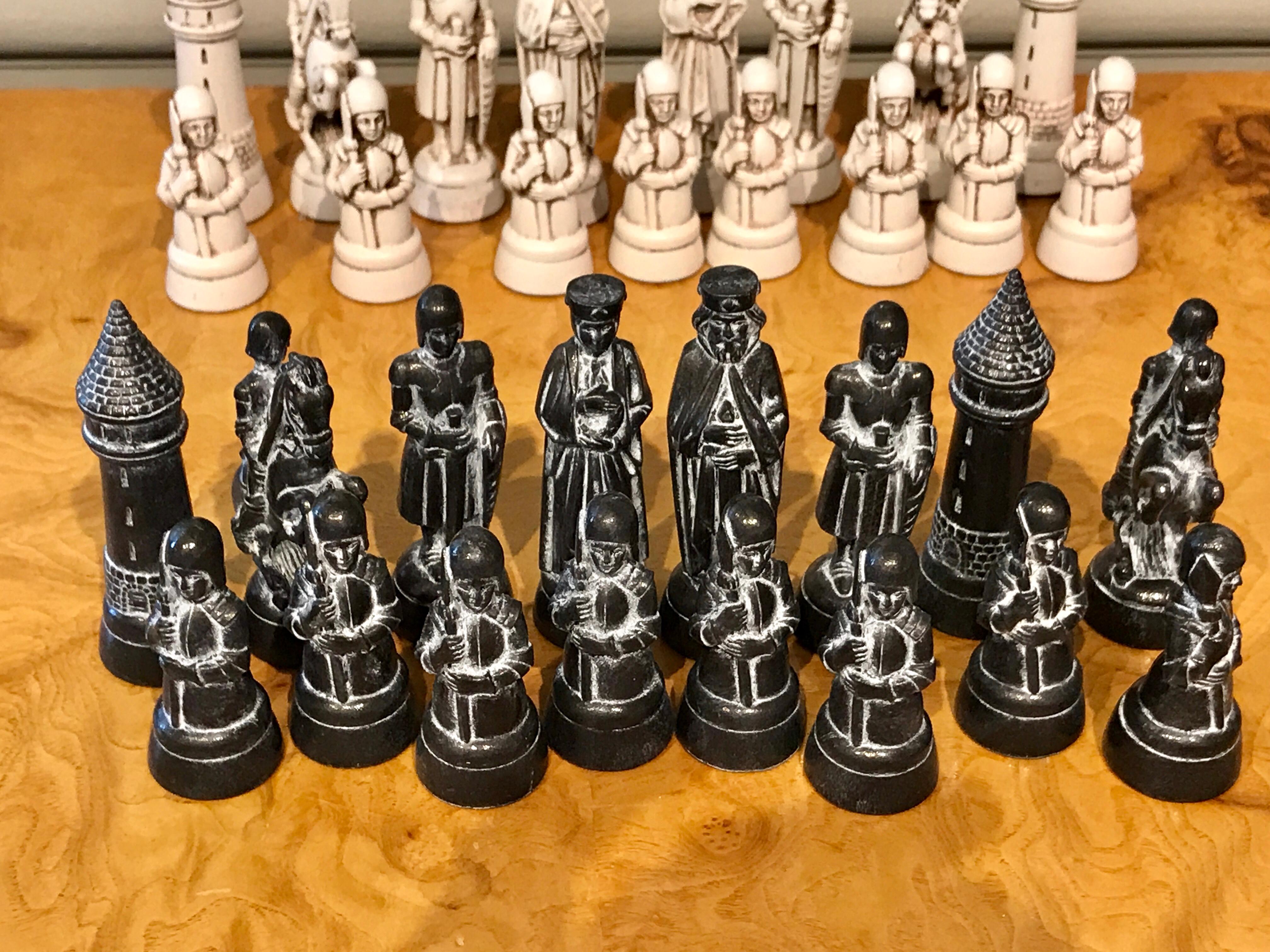 Victorian Reverse Painted Chess Board with Associated Chess Set 1