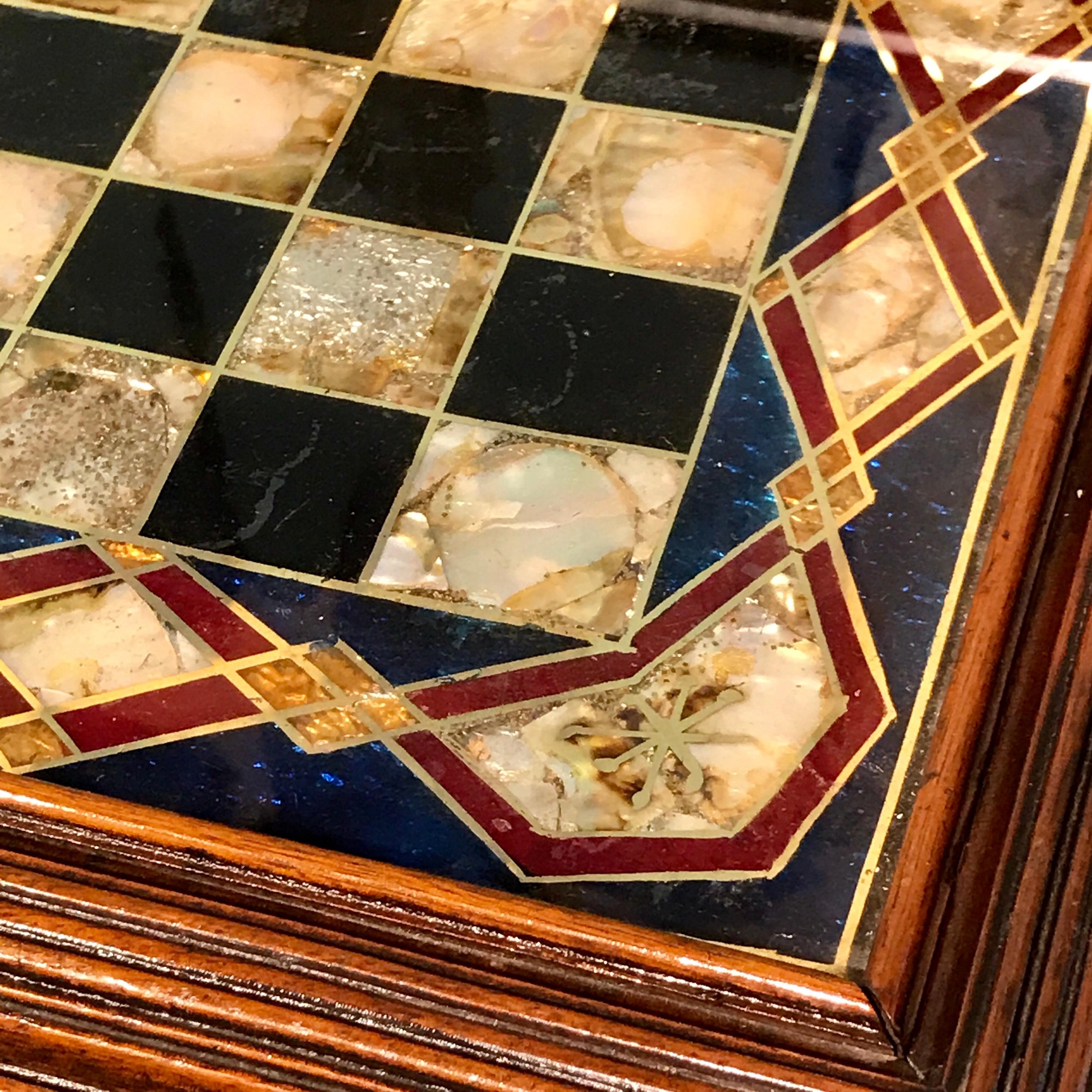 Victorian Reverse Painted Chess Board with Associated Chess Set 3