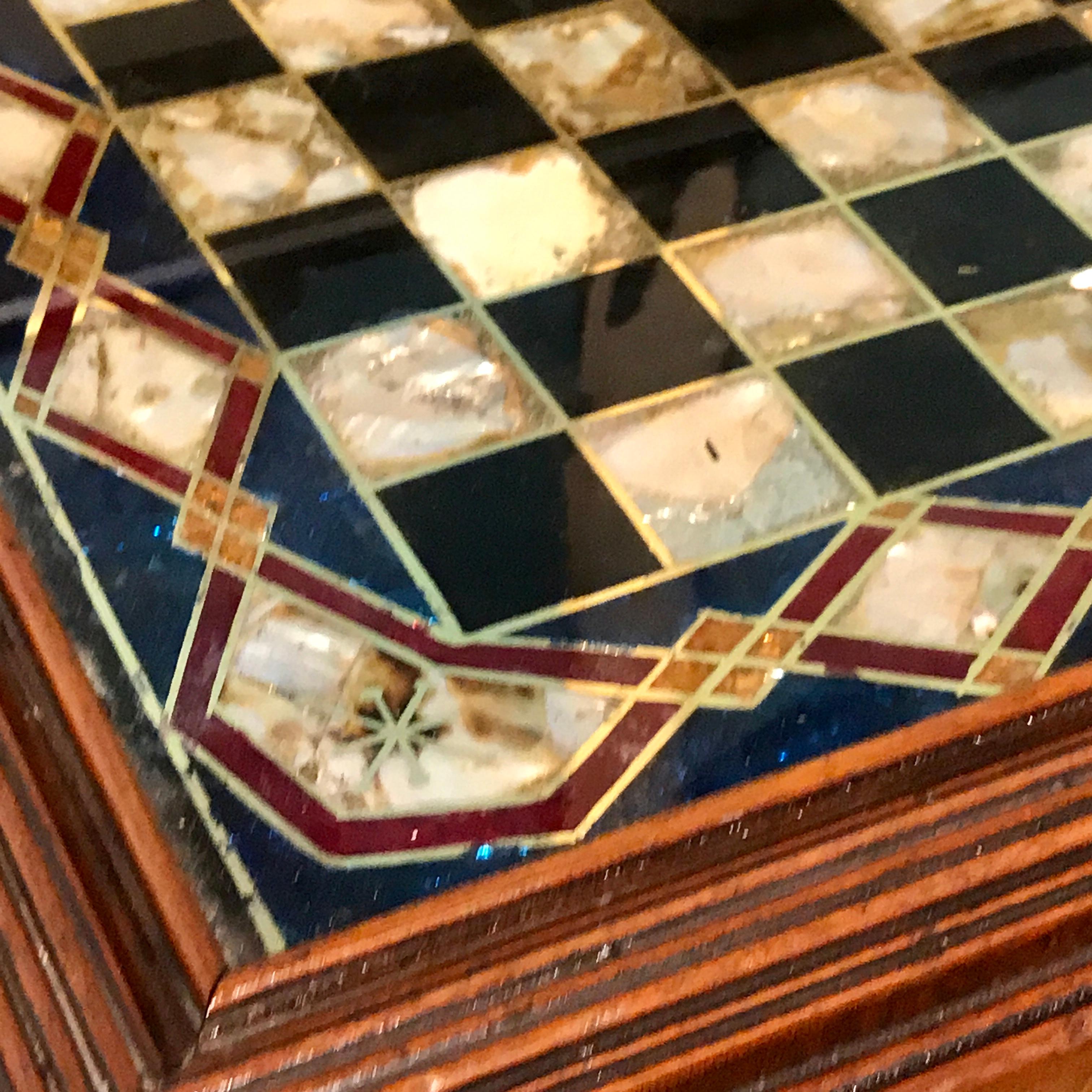 Victorian Reverse Painted Chess Board with Associated Chess Set 4