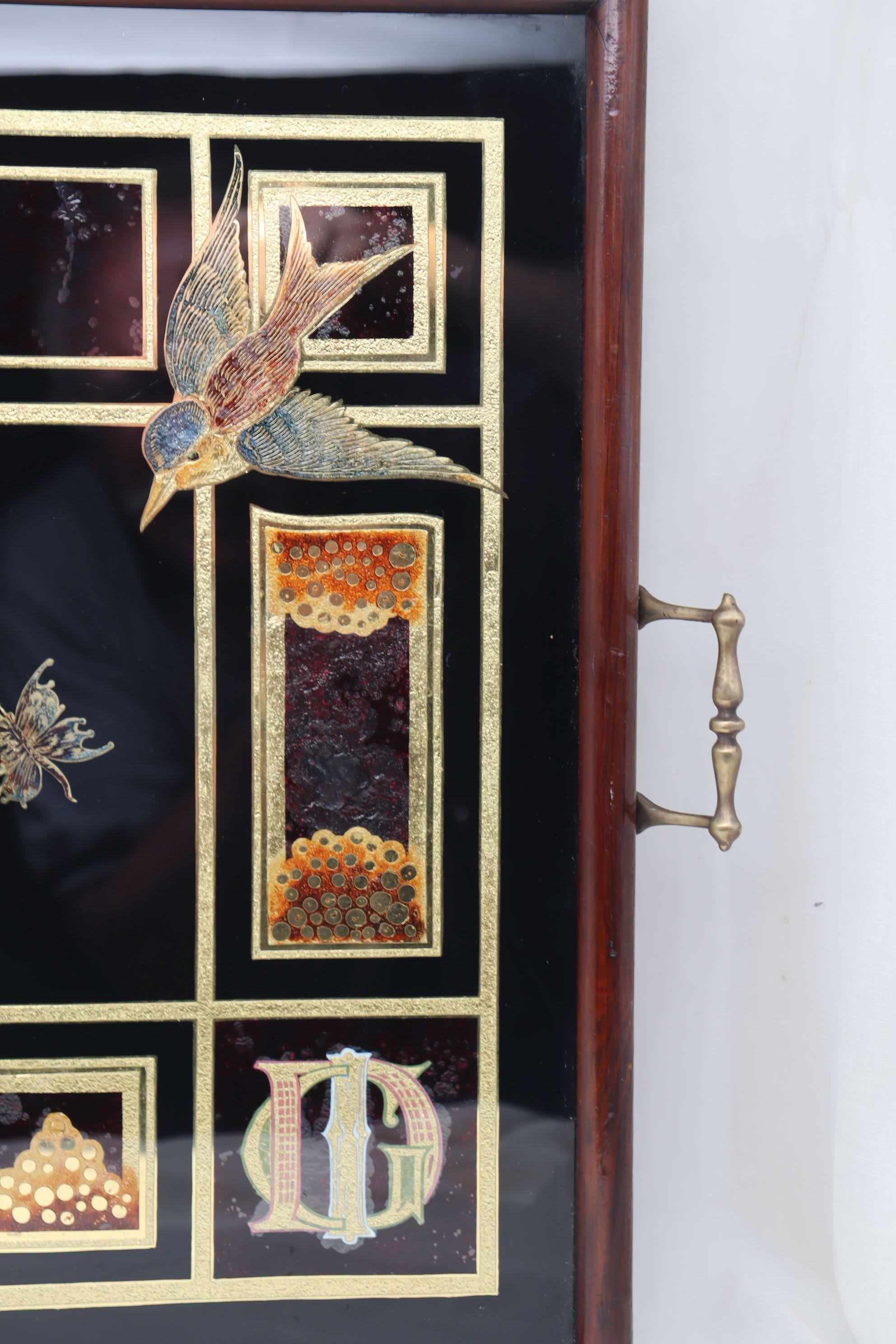 High Victorian Victorian reverse painted glass tray For Sale