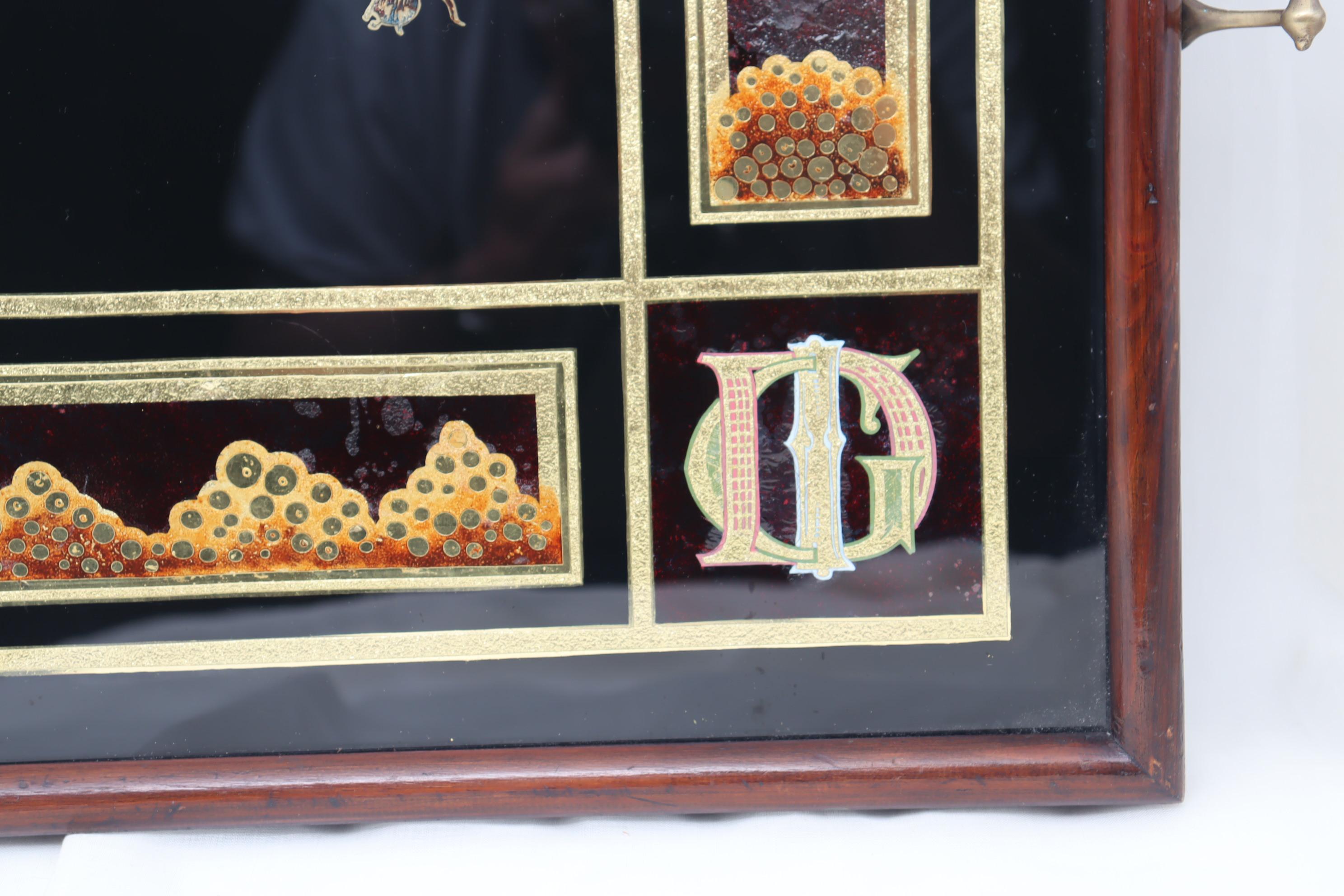 English Victorian reverse painted glass tray For Sale