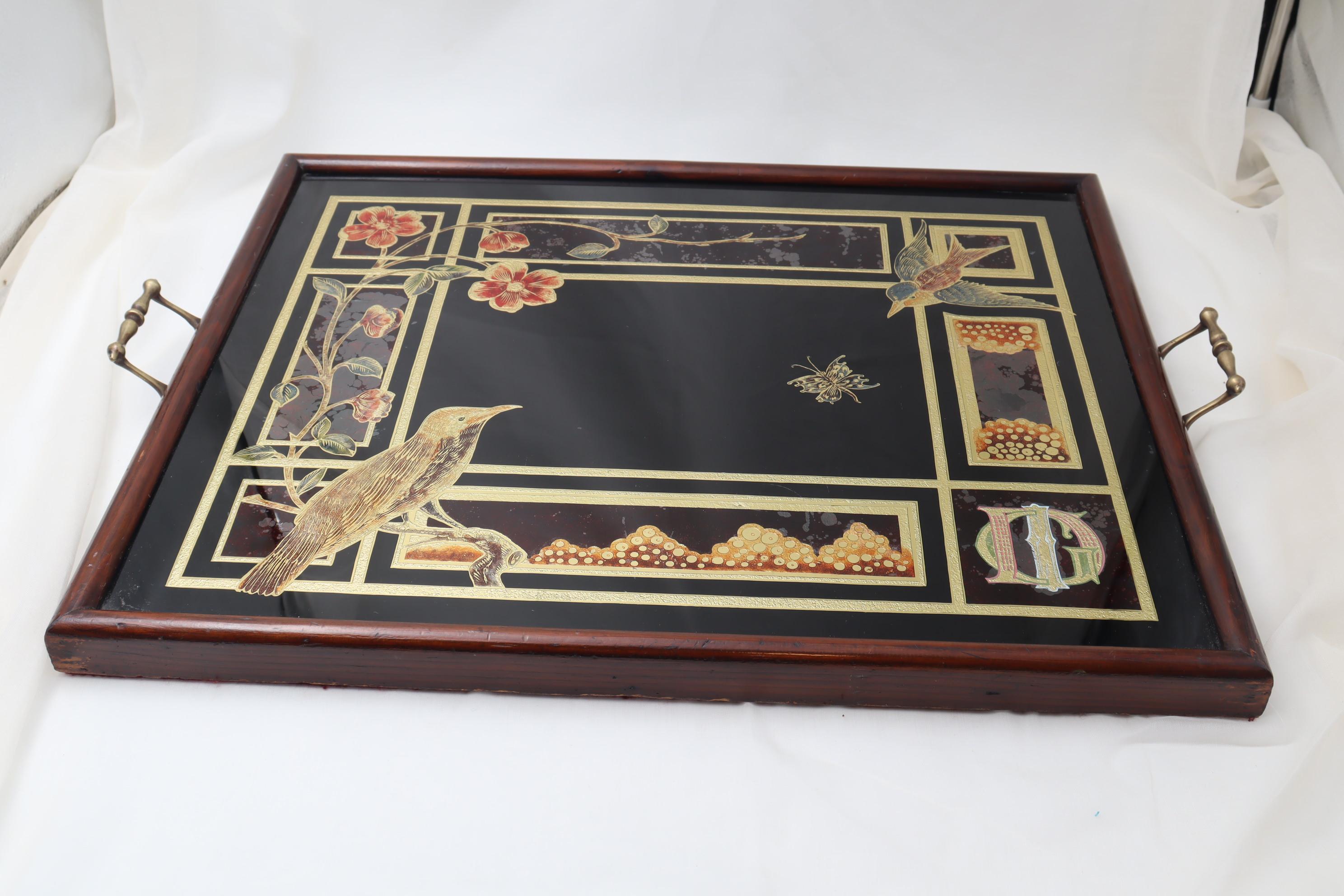 Late 19th Century Victorian reverse painted glass tray For Sale