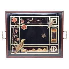 Used Victorian Reverse Painted Glass Tray