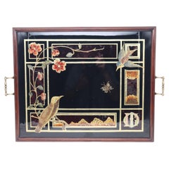 Victorian reverse painted glass tray
