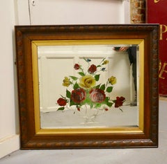 Victorian Reverse Painted Mirror, Decorated with Roses