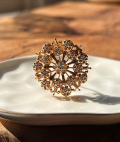 Victorian Revival 0.73tcw Diamond 14K Yellow Gold Starburst Brooch/Pendant 1960s