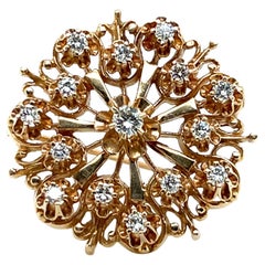 Broche/pendentif en or jaune 14K avec étoile, néo-Victorien 0.73tcw Diamond 1960s