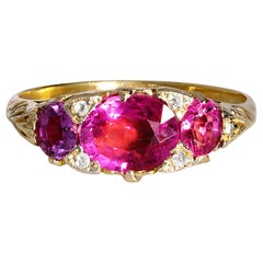 Victorian Revival 1.26 Carat Old Euro Oval Pink Tourmaline Diamond 14 Karat Gold