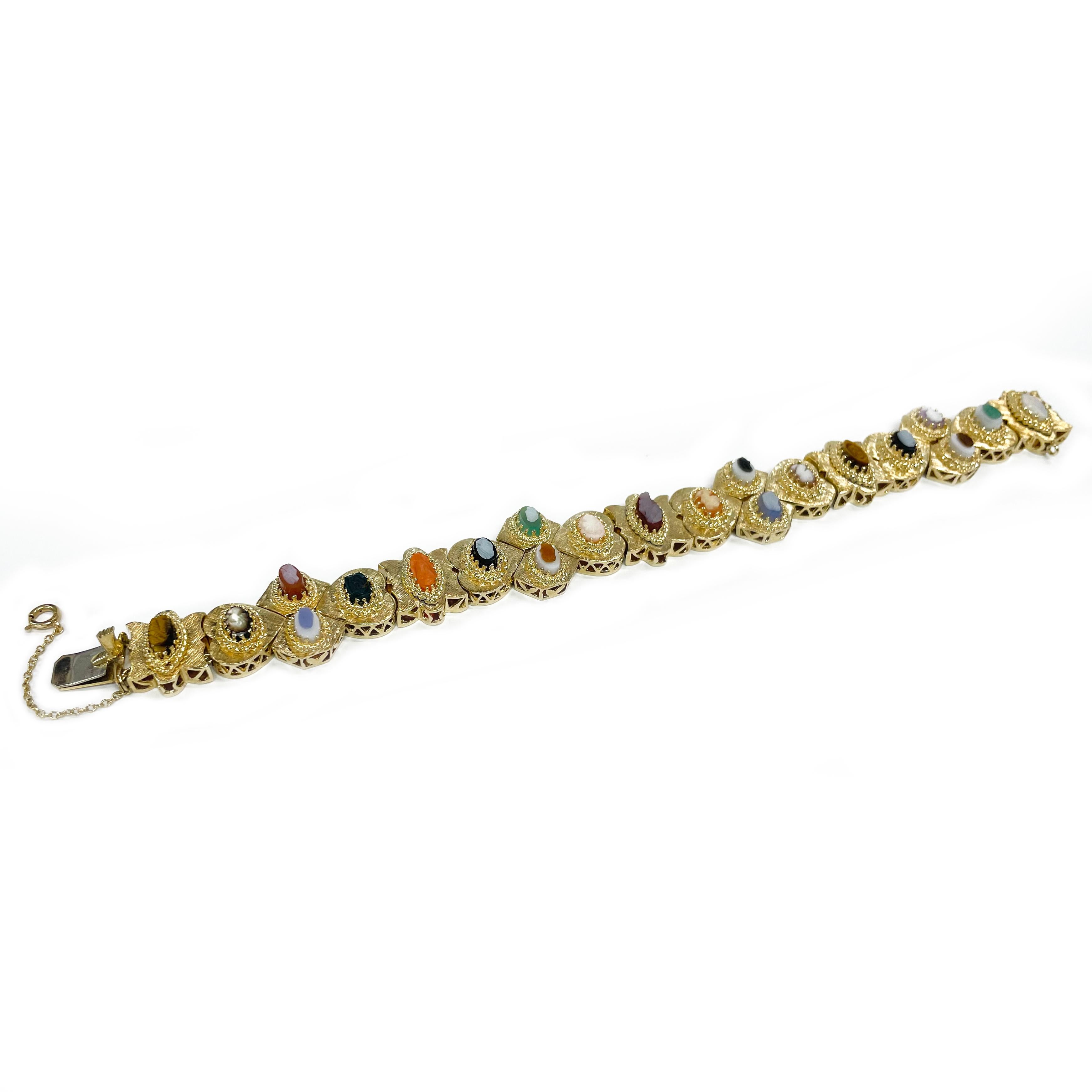 Cabochon Victorian Revival 14 Karat Gold Cameo Slide Bracelet For Sale