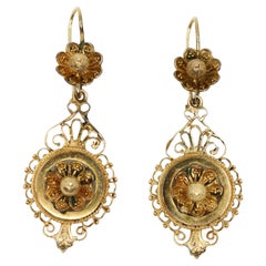 Victorian Revival 14K Gold Flower Drop Earrings