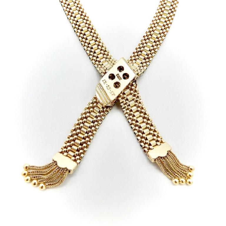 Collier en or tissé 14K de style victorien avec fermoir à boucle et glands Pour femmes en vente