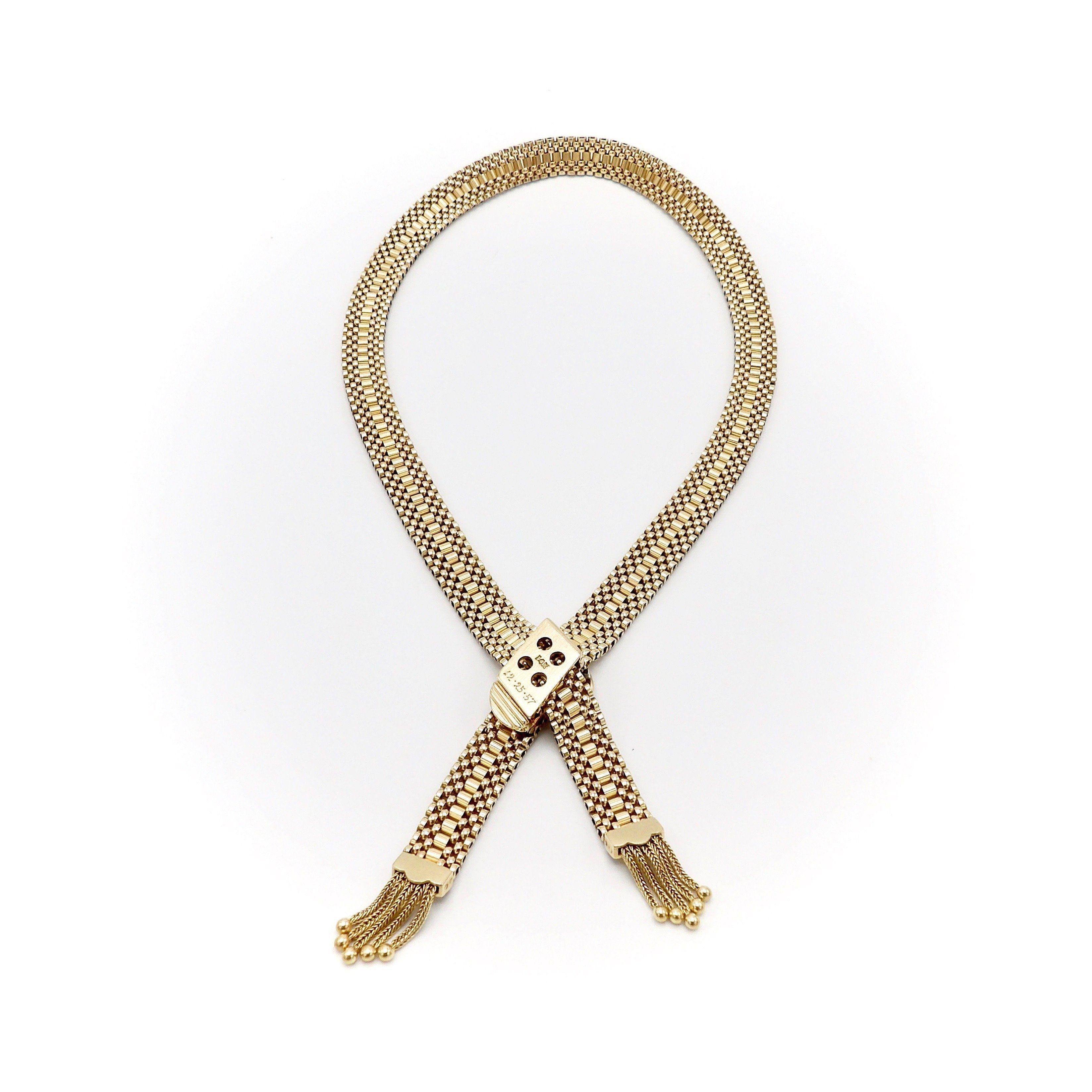 Collier en or tissé 14K de style victorien avec fermoir à boucle et glands en vente 2