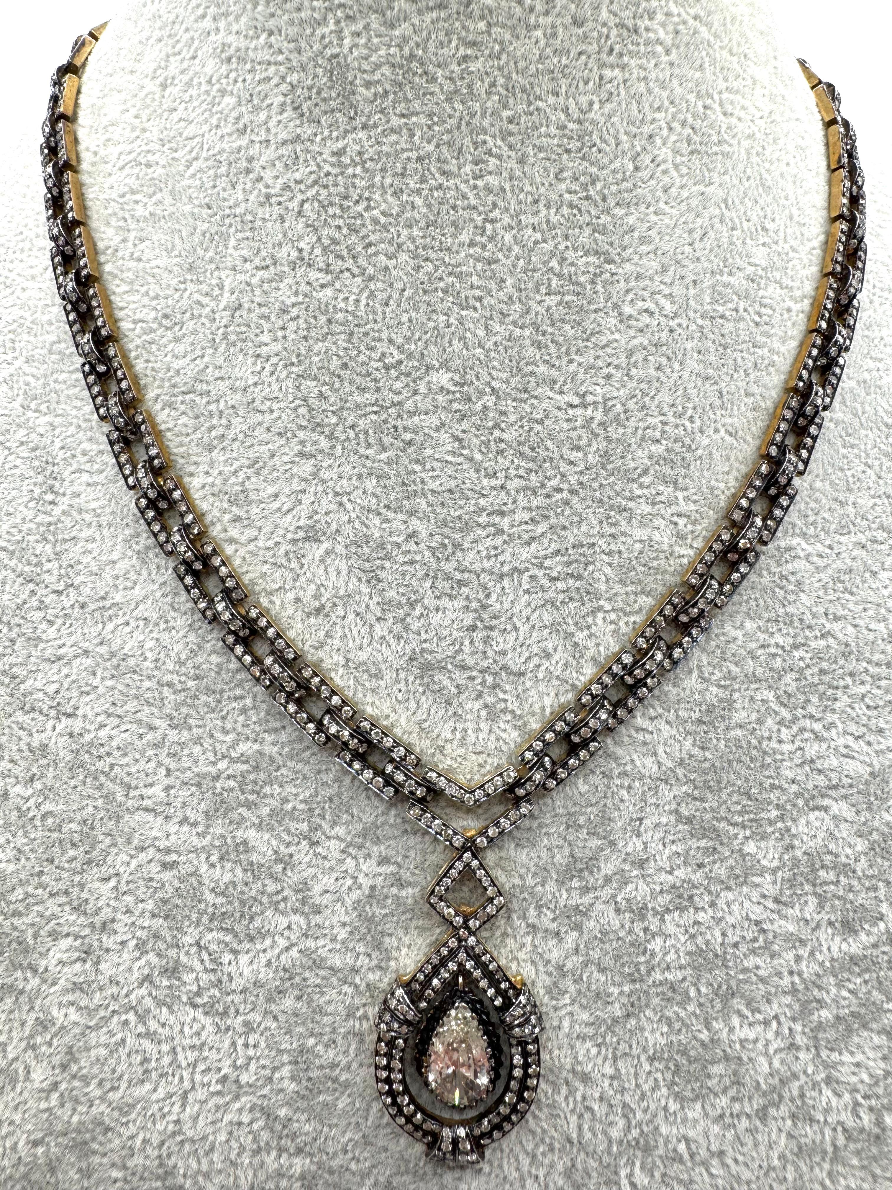 da uomo o donna Collana di diamanti in oro e argento 18 carati in stile vittoriano-rinascimentale in vendita