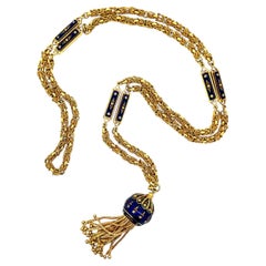Victorian Revival 18k Gold Enamel Twisted Interlocking Fancy Tassel Necklace