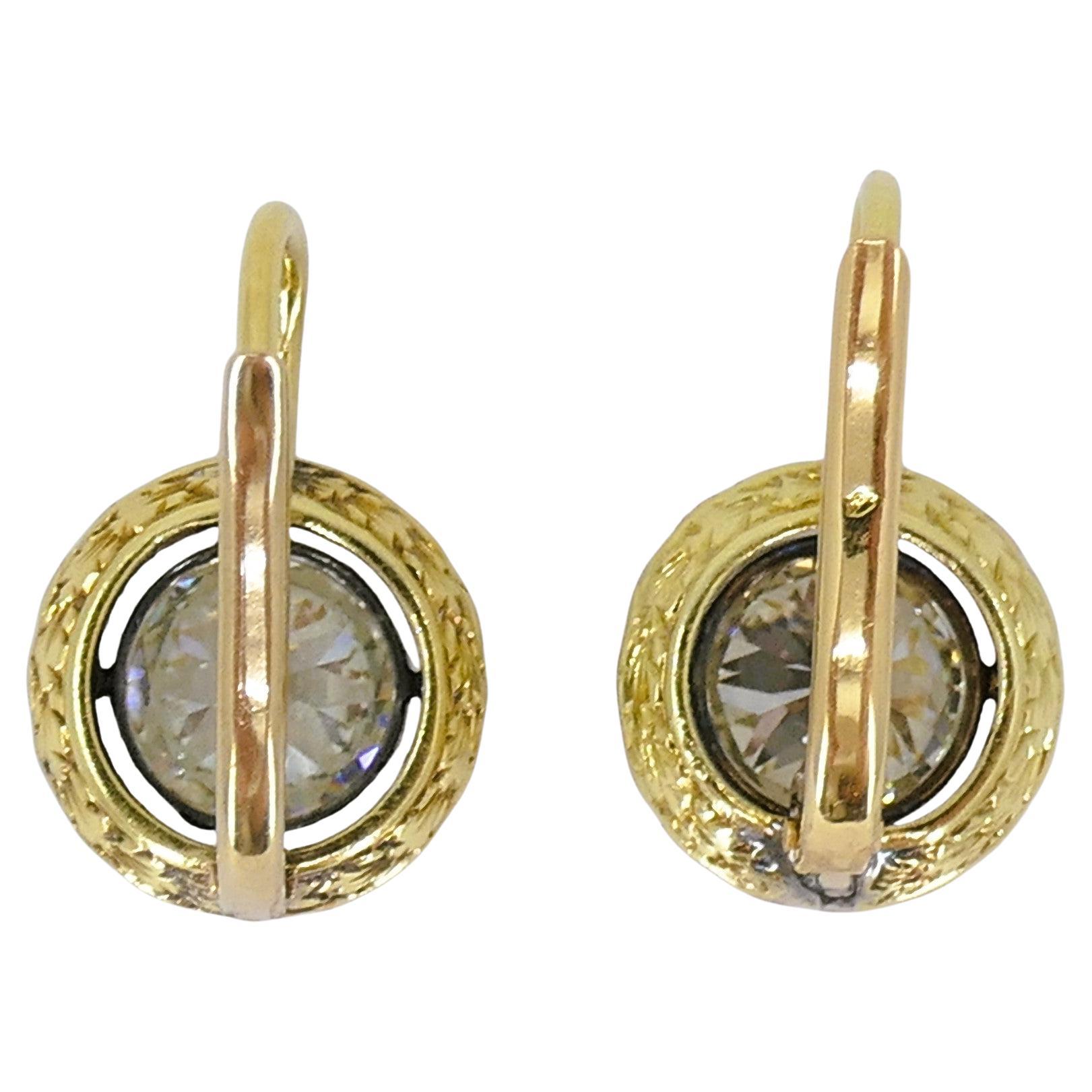 Antique Cushion Cut Victorian Revival 18k Gold Old European Cut Diamond Earrings Estate Jewelry