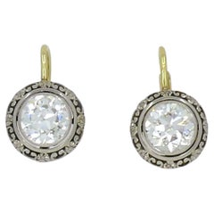 Victorian Revival 18k Gold Old European Cut Diamond Earrings Estate Jewelry