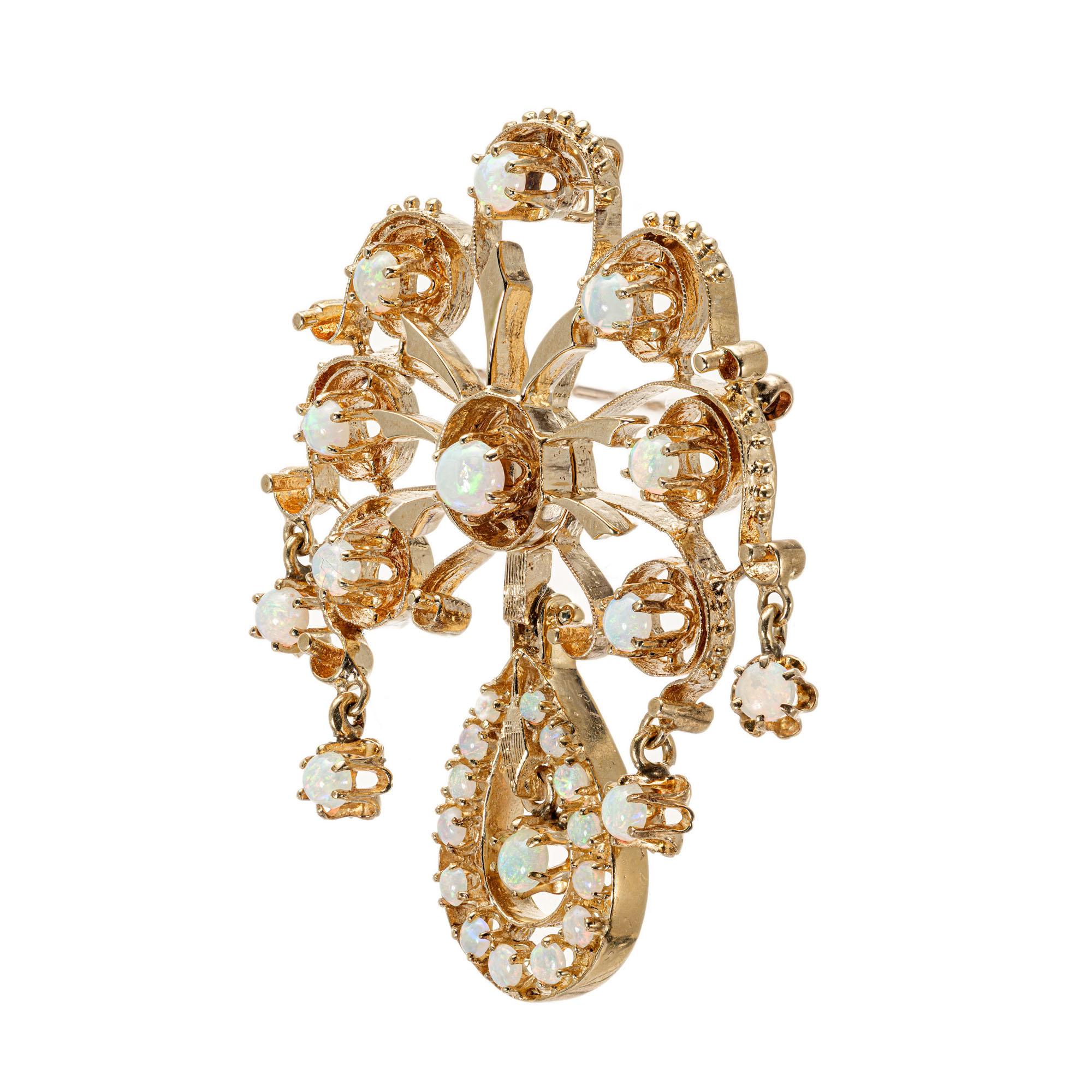 Round Cut Victorian Revival 3.00 Carat Opal Yellow Gold Brooch Pendant For Sale