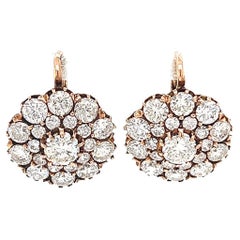 Victorian Revival 4.65 Carats Diamonds Rose Gold Cluster Earrings