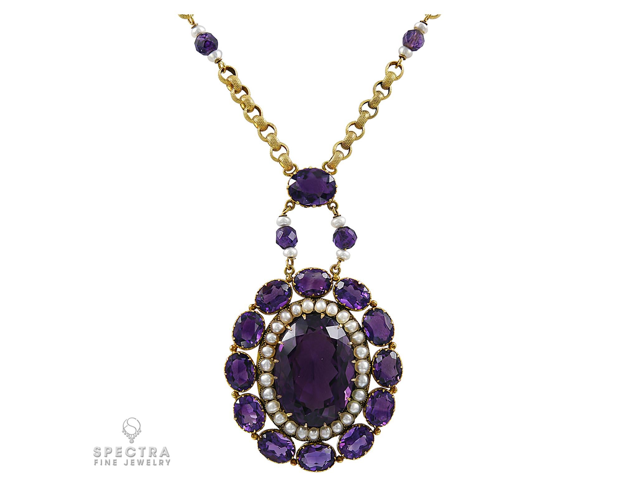 Oval Cut Contemporary Victorian Revival Amethyst Lavalier Necklace For Sale