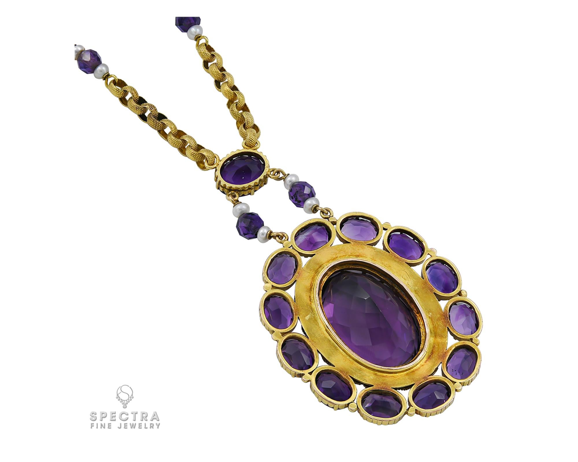 Contemporary Victorian Revival Amethyst Lavalier Necklace In New Condition For Sale In New York, NY