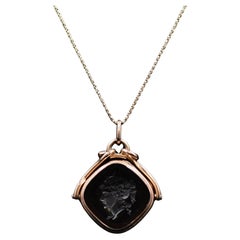 Vintage Victorian Revival Black Onyx Intaglio Mid Century 14K Gold Locket