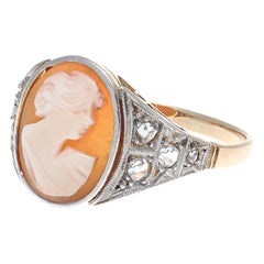 Victorian Revival Cameo Diamond Gold Ring