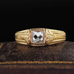 Victorian Revival French 18K Green Gold French Cut Diamond Engagement Ring